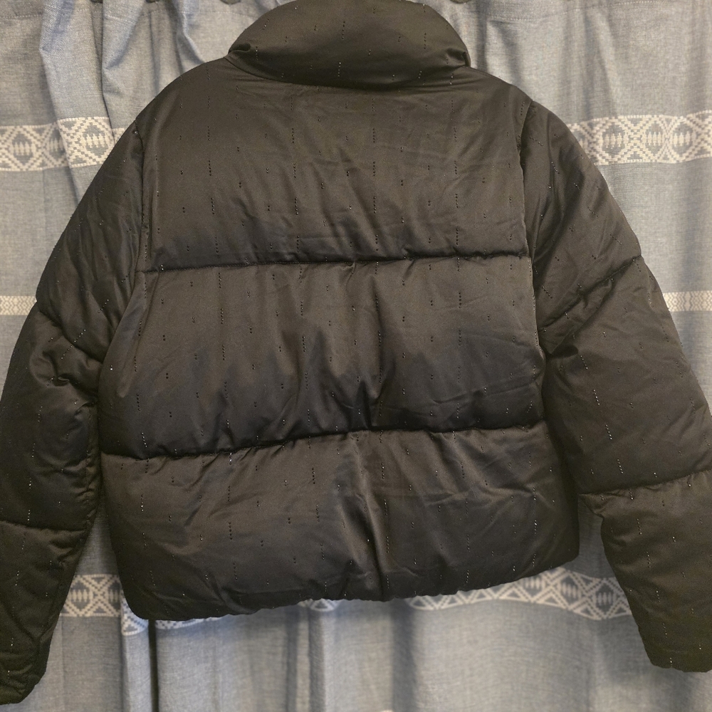 CeCe BLACK & Rhinestone Cropped Puffer Jacket MEDIUM NWT $288 - Picture 7 of 7